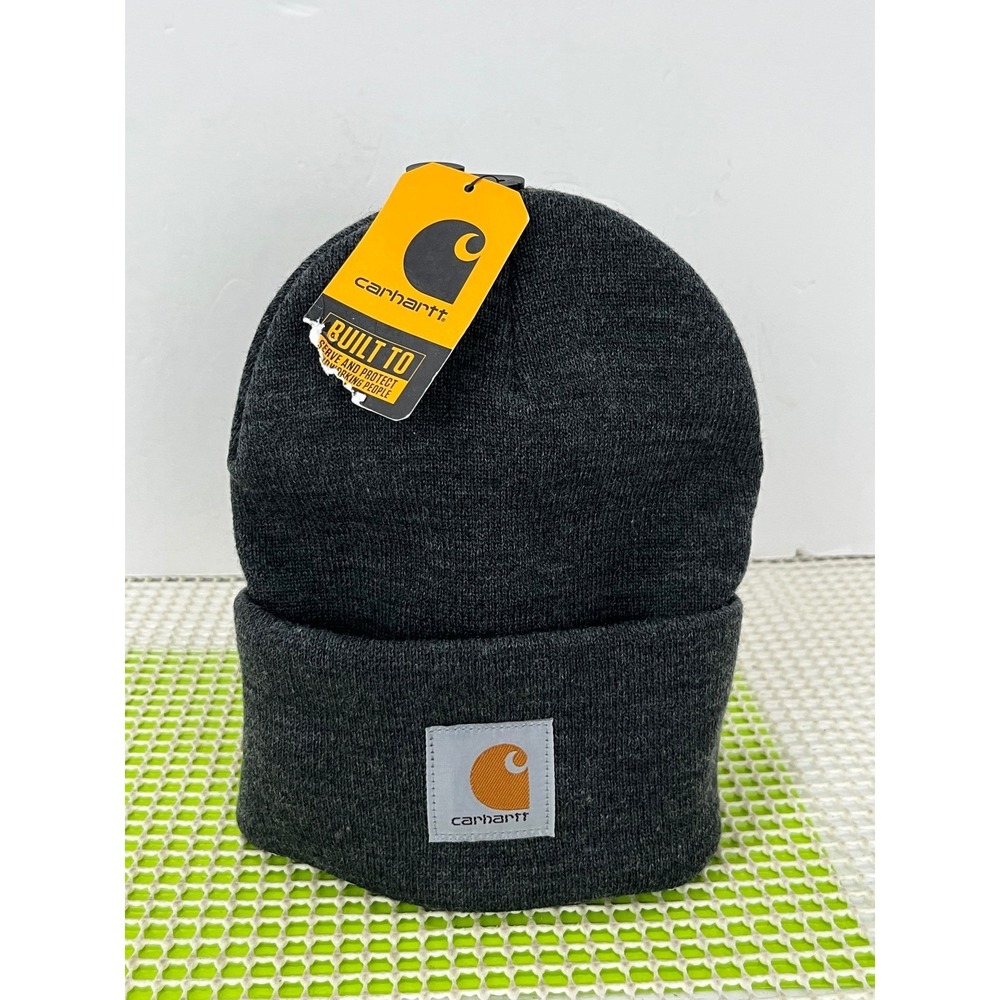 Carhartt A18 Acrylic Beanie Black Gray Knit Cuff Cap A18-CLH New